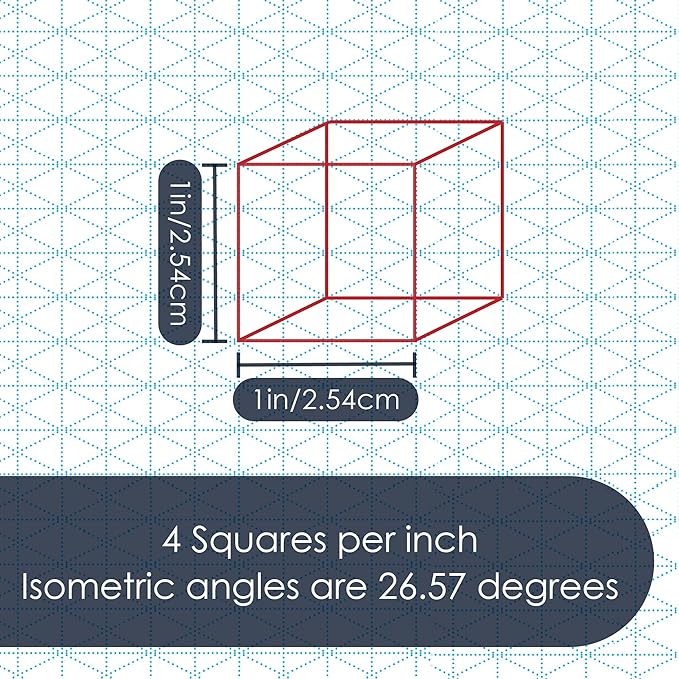 GeekNavy 11" x 17" Isometric Graph Paper 50 Sheets Portrait - 0.25" Grid, Non-photo Blue, High Brightness, Drafting, Engineering, Art, 3D Design (1-Pack)