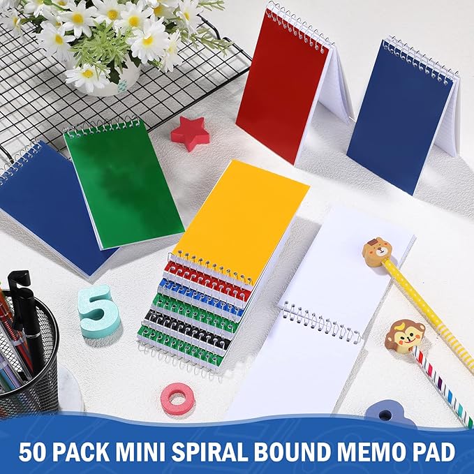Teling 150 Pieces Spiral Memo Pads Bulk 3 x 5 Inch Small Note Pads Top Bound Lined College Ruled Paper Mini Notepad Pocket Spiral Notebooks for School Office Home Supplies, 75 Sheets (Bright Colors)
