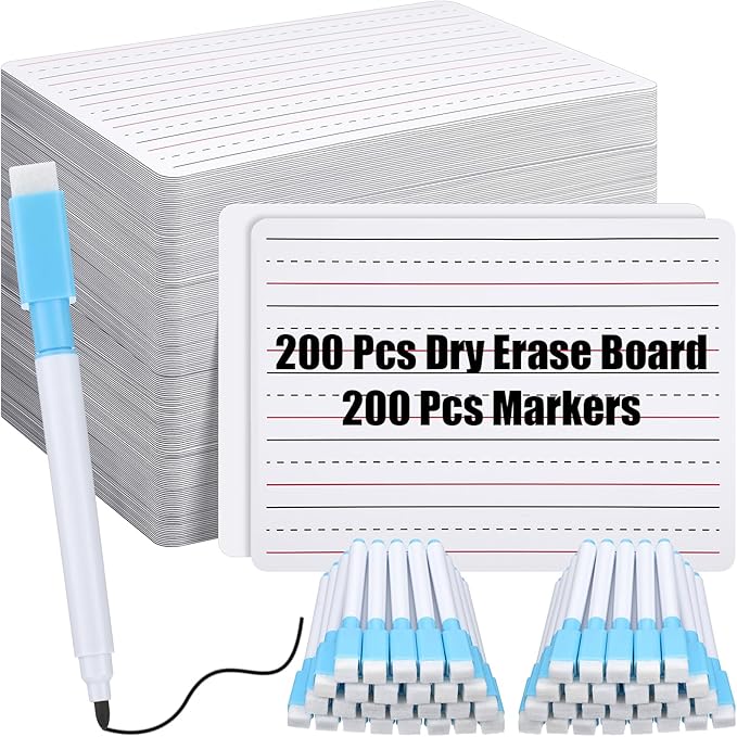 ReliThick 200 Pcs Lined Dry Erase Board with Markers 9 x 12 Double Sided Whiteboards Dry Erase Lapboards with Lines Ruled Writing Board Handwriting Practice