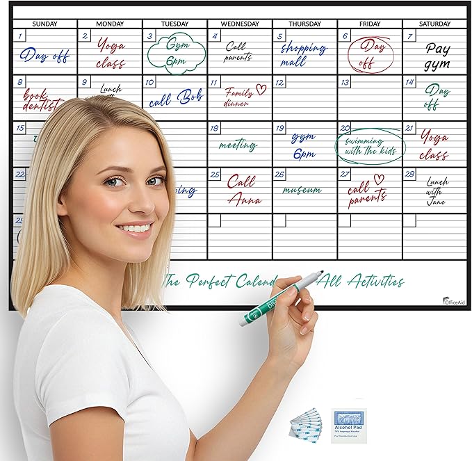 Large Dry Erase Calendar for Wall 24x36, Giant Family Office Big Reusable, Monthly Planner Erasable Month, Rolled Whiteboard White Board, 36x24 Calendar Dry Erase for Undated Wall Large Classroom
