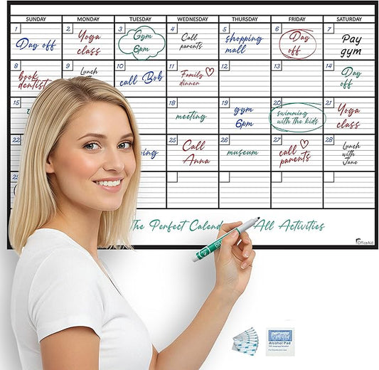 Large Dry Erase Calendar for Wall 24x36, Giant Family Office Big Reusable, Monthly Planner Erasable Month, Rolled Whiteboard White Board, 36x24 Calendar Dry Erase for Undated Wall Large Classroom