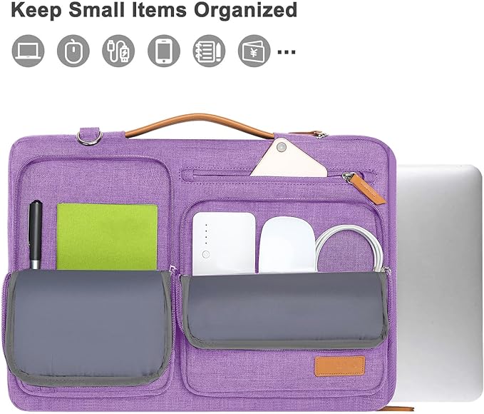 MOSISO 360 Protective Laptop Shoulder Bag,15 inch Computer Bag Compatible with MacBook Air 15 inch M5 M4 M3 M2/Pro 15, Dell XPS Plus,Side Open Messenger Bag with 4 Zipper Pockets&Handle, Lilac
