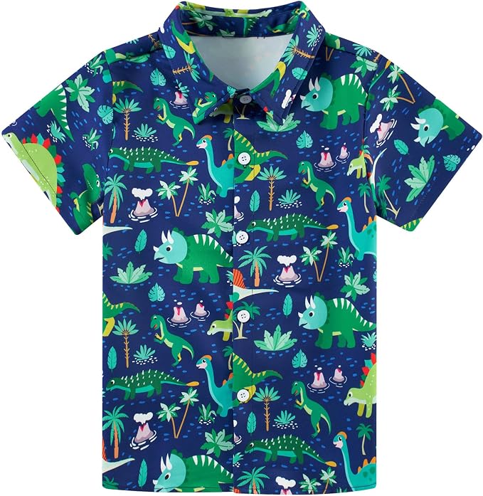 Enlifety 2-10T Kids Hawaiian Shirt Boys Short Sleeve Button Down Shirts Hawaii Summer Casual Blouse