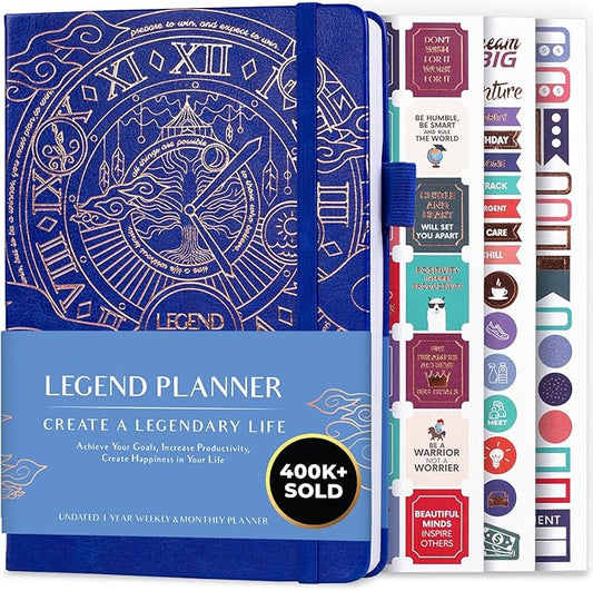 Legend Planner – Undated Weekly & Monthly Life Planner to Hit Your Goals & Live Happier, Organizer Notebook & Productivity Journal, A5 (Royal Blue, Gold)
