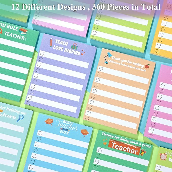 Pajean 12 Pcs End of Year Teacher Gifts Teacher Appreciation Notepad Gift Sets Lined Notepads to Do List Memo Notepads for Graduation Present Colored Cute Sticky Paper Notes Supplies(Vivid Style)
