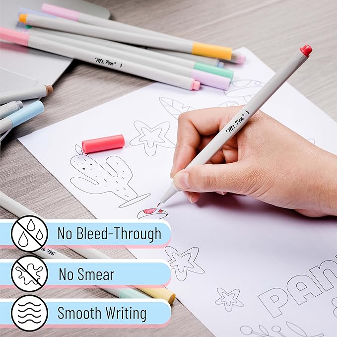 Mr. Pen- Fineliner Pastel Pens, 12 Pack, Pastel Colors, No Bleed Fine Point Pen, No Smudge Fine Tip Markers, Bible / Journal Pens, Drawing / Note Taking Pen