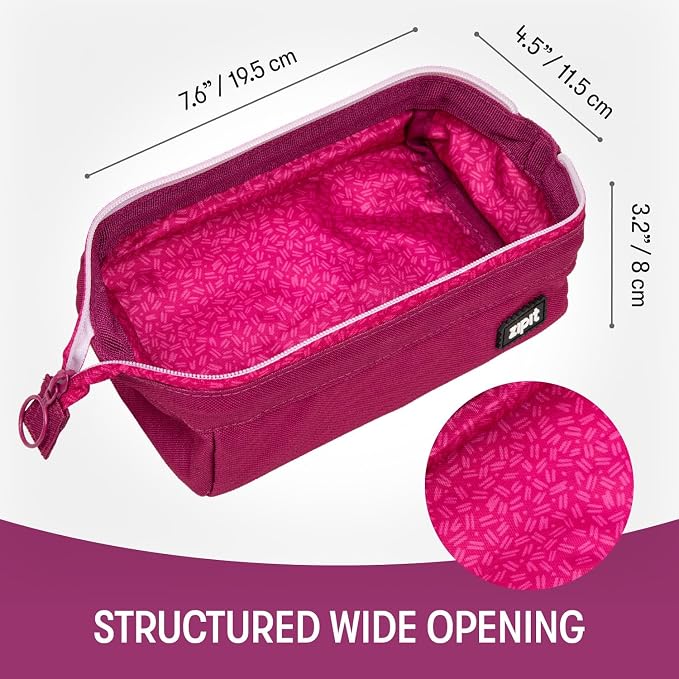 ZIPIT Lenny Pencil Case, Wide-Opening Zipper Pouch for Girls, Pink | Aesthetic pouch for school, machine washable, colorful lining, holds 55 pens & pencils, doubles as a makeup case for travel