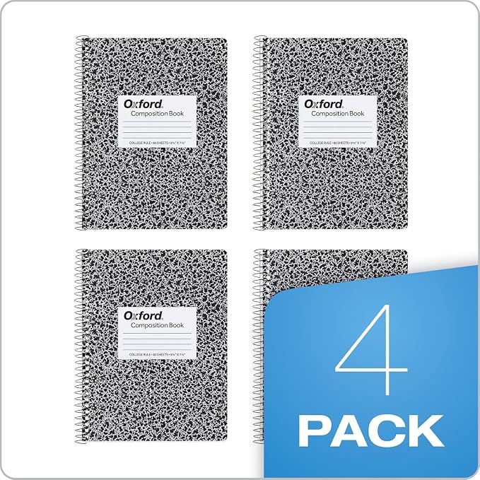Oxford 4 Pack Marble Spiral Composition Notebook, College Ruled Notebook