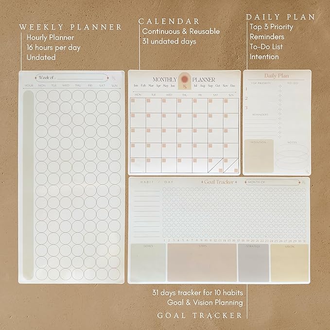 Premium Color-Coded Time Block Planner, Refrigerator Magnetic Planner Set, Vision Board, Wet Erase Daily Magnetic Calendar for Fridge, Weekly Planner, Habit tracker, teacher planner