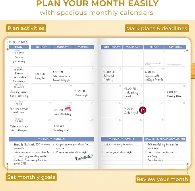 Clever Fox Planner 2nd Edition Dated Jan 2026-Jan 2027 – Colorful Weekly & Monthly Goal Setting Planner, Habit Trackers, Time Management and Productivity Organizer, Gratitude Journal, A5, Amber Yellow