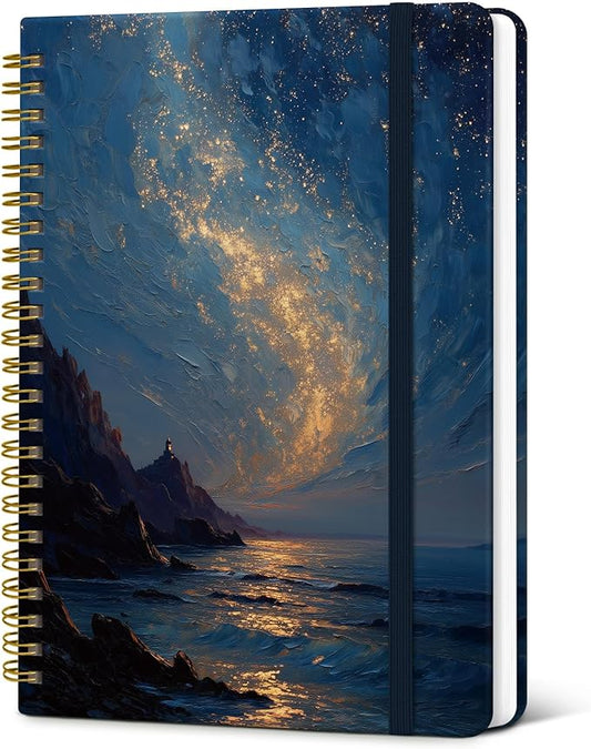 Taja Lined Spiral Journal Notebook for Women, Pretty College Ruled Notebook for Work & Note Taking, A5 Hardcover Journal for Writing, Cute Aesthetic 140 Pages, Golden Tide