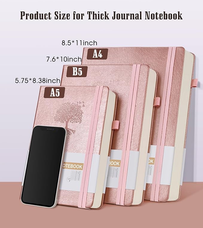 Lined Journal Notebook, 365 Pages A4 Large Journals for Writing Ruled Notebook, Pink Hardcover Leather Journals for Women Men,Notebook for Work, Note Taking, 100Gsm Thick Paper ( 8.5" x 11" Rose Gold)