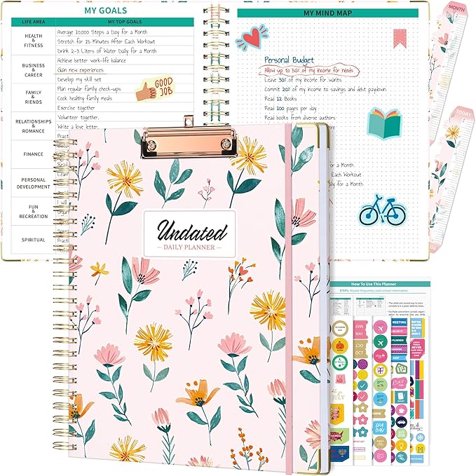 Ospelelf Undated Spiral Bound Planner 2026 Daily, Weekly and Monthly Planners, Pink Teacher Planner 12 Month 8.5 x 11