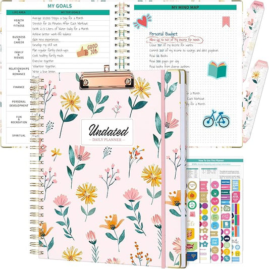 Ospelelf Undated Spiral Bound Planner 2026 Daily, Weekly and Monthly Planners, Pink Teacher Planner 12 Month 8.5 x 11