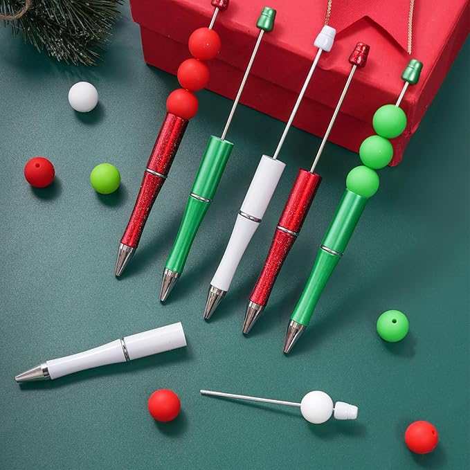 jiebor 30Pcs Christmas Beadable Pens Plastic Bead Ballpoint DIY Cute Cool Pens Black Ink for Women Men Bridal Graduation Gift Office Supplies
