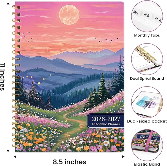 Academic Planner 2026-2027, Weekly and Monthly Calendar Book, July 2026 – June 2027, Hardcover Planner with Tabs, Perfect for Teachers, Students, Women & Men, A4 (8.5" x 11") - Hills
