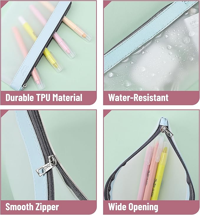 Mr. Pen- Clear Pencil Pouch, 8.50"x4.25", 3 Pack, Durable TPU Material, Medium Water-Resistant Pencil Bags with Smooth Zipper, Multipurpose Clear Pouch for Stationery, School, Office, Travel Supplies