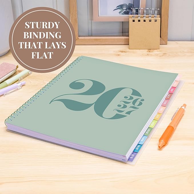 Rileys Academic Planner 2026-2027, Daily, Weekly & Monthly Planner, July 2026 - June 2027, Student Notes Pages, Twin-Wire Binding, Weekly Agenda for School & Work (8.5 x 11-Inches, Typographic, Green)