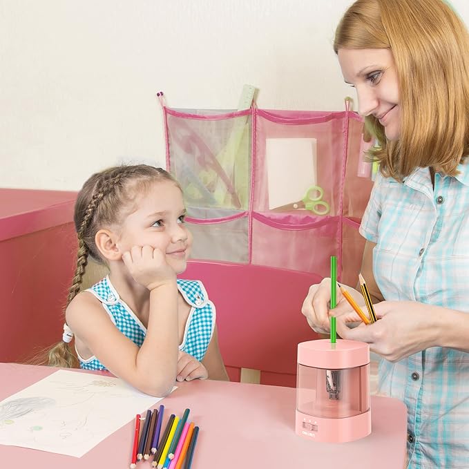 Deli Electric Pencil Sharpener, Automatic Pencil Sharpeners for No.2 Pencils Colored Pencils, USB & Battery Operated Pencil Sharpener for School, Home, Office, Classroom, Pink