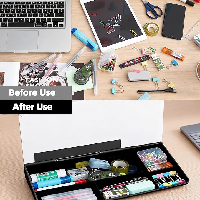 Desktop Whiteboard, Glass Dry Erase Board, Desk Board Buddy,Computer Keyboard Stand,Desk Whiteboard Organizer for Home,Office,School Supplies(Black)