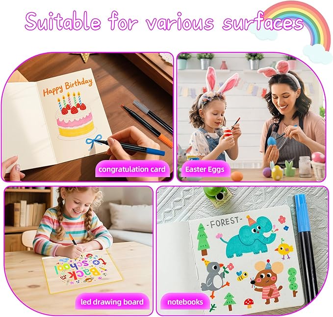 Signsxcel12-Color Liquid Markers for Led Note Board, Compatible with Light Up Drawing Board, Windows, Blackboard, Glass, Neon Erasable Markers,Wet or Dry Erase Markers Fine Tip