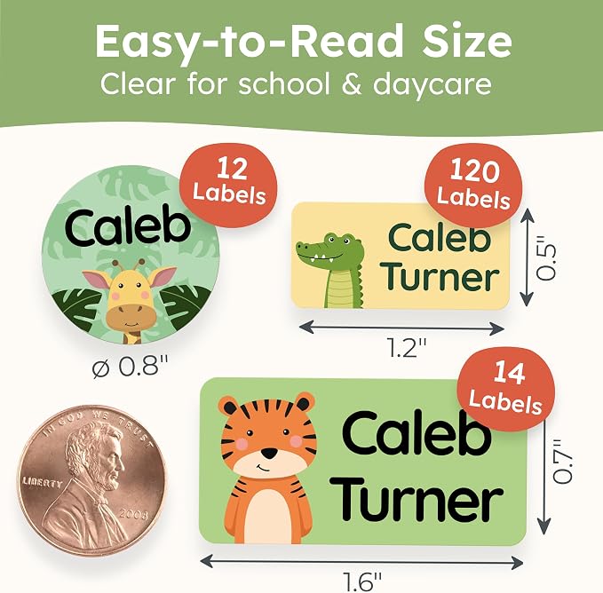Personalized Daycare Name Labels for Kids [140pcs, Adventure] - Waterproof Name Stickers for School, Baby Bottles & Clothing - Custom Name Stickers - Washable Stick On Labels (Various Sizes) | Self adhesive and machine washable, name labels for kinderg...