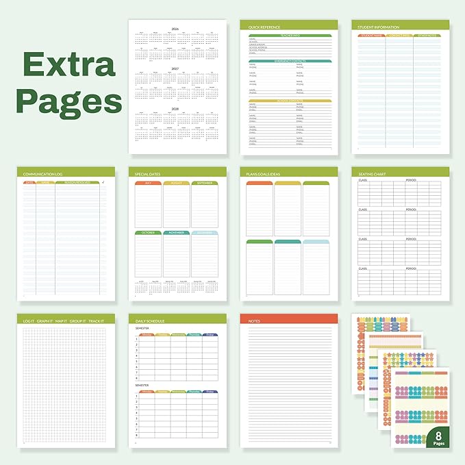SUNEE Deluxe Teacher Planner 2026-2027, Lesson Planner Book with 7 Periods Jul 2026 - Jun 2027, 8.5" x 11" Weekly and Monthly Organizers with Colorful Tabs, Planning Stickers,120gms Paper, Full Leaf