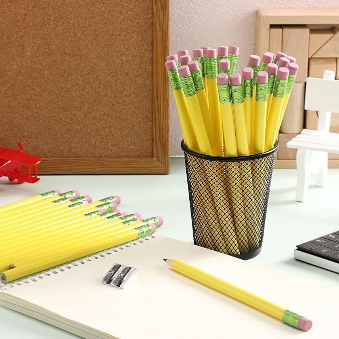 Fainne 48 Pcs Fat Pencils Jumbo Big Thick Large Pencils and 3 Pieces Sharpeners for Kids Beginners Preschoolers Kindergarten School Office Supplies(Yellow+Green,Round)