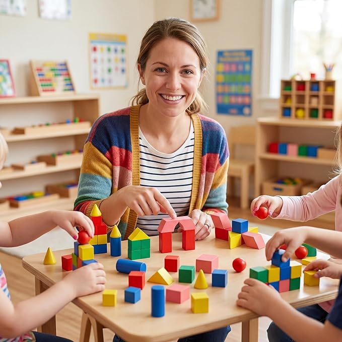 Hiboom 280 Pcs 3D Shapes Geometric Solid for Teaching Wood Mini Geometric Shapes Colorful Education Blocks Classroom Manipulatives Blocks for Geometry Math Learning Kindergarten Preschool