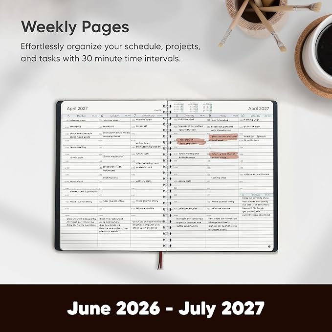 Academic Planner 2026-2027 - Hourly 2026-2027 Planner Weekly and Monthly - Appointment Book with Flexible Cover, Twin-Wire Binding - Simple Design for Productivity. June 2026 - July 2027. 6.5 x 8.5