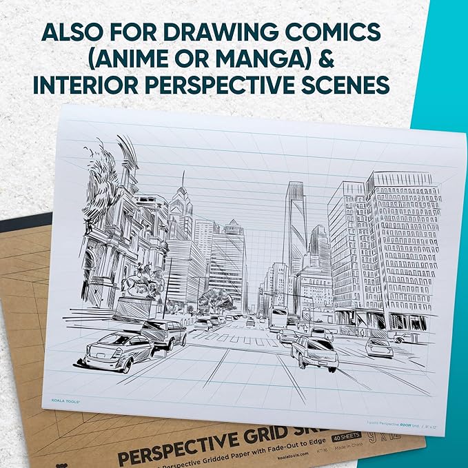 Koala Tools | Drawing Perspective (1 and 2-Point) Large Sketch Pad (1 Point - 9 x 12)