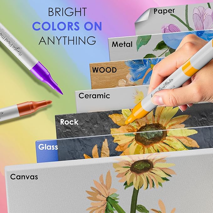 WELLOKB 80 Colors Dual Tip Acrylic Paint Markers, Fabric Markers, Brush Tip Permanent Acrylic Paint Pens for Wood, Glass, Rocks, Paper, Coloring book,Ceramic,DIY Crafts for Adults (120, Brush&Fine)