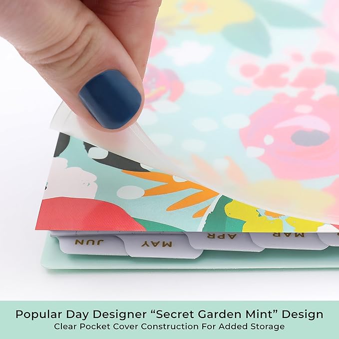 Blue Sky Day Designer 2026-2027 Weekly and Monthly Academic Year Planner Calendar, July 2026 - June 2027, 5" x 8", Flexible Cover, Laminated Tabs, Storage Pocket, Includes Stickers, Secret Garden Mint