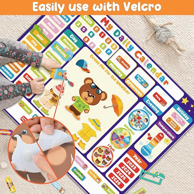 AKAYOK My Daily Calendars Felt Board for Toddlers - Classroom Calendar for Preschool & Homeschool- Circle Time Calendars & Weather Station - Kids Calendar for Preschool Learning Activity