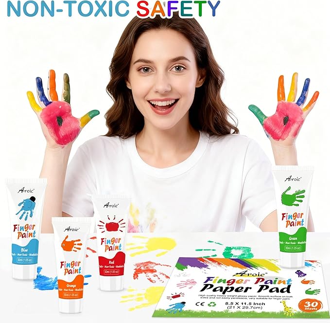 AROIC 8PCS Washable Finger Paint, Non-Toxic Finger Paints 8Colors(1.05fl oz), Art Supplies Painting Supplies Gifts, Hand Paint DIY Crafts for Children Age 13+ and Adults