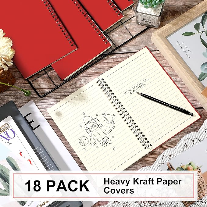 Yahenda 18 Pcs Spiral Notebooks, 1 Subject, Wide Ruled, Red