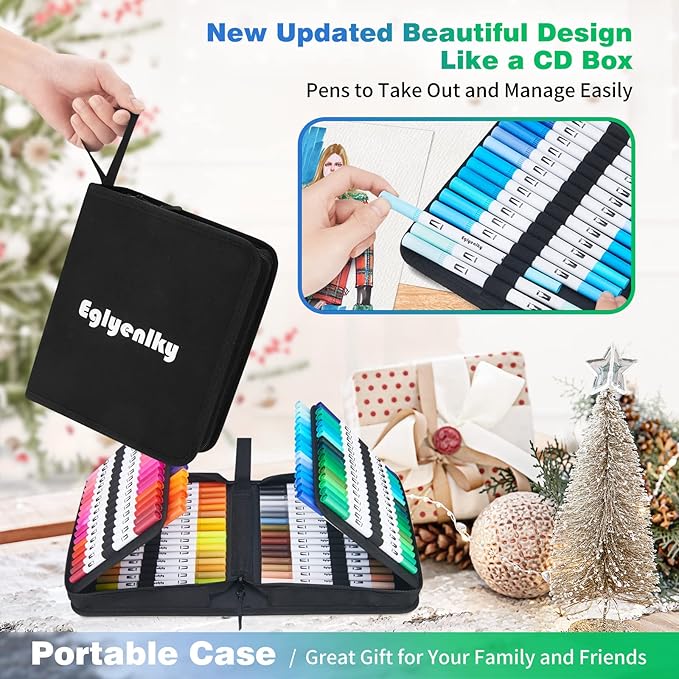 Eglyenlky Markers for Adult Coloring, 100 colors Dual Brush Pens Art Coloring Pens with Fine Tip and Brush Tip for Adult Kids Drawing Lettering Calligraphy (White Set)
