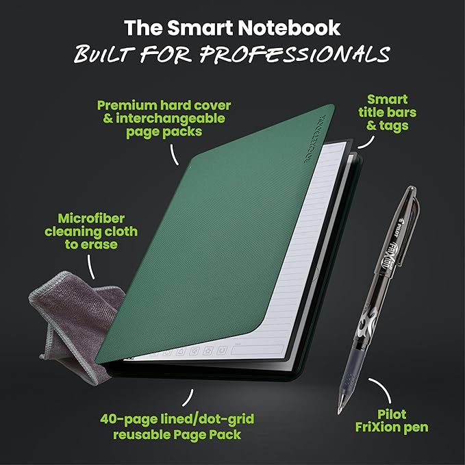 Rocketbook Pro Smart Reusable Notebook, Lined & Dotted Interchangeable Pages, For Work and Business Meetings, Letter Size 8.5x11, Green