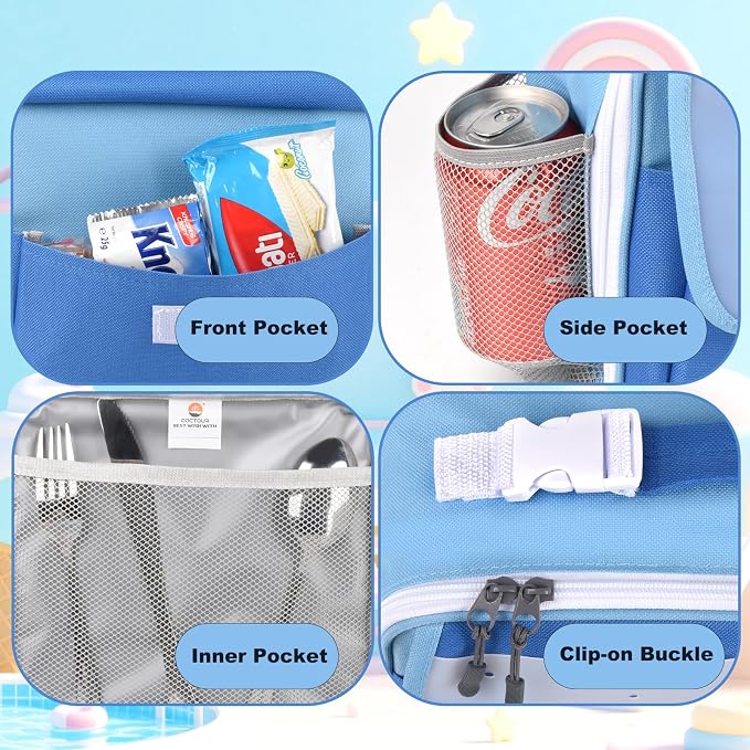 CaCTOUR Lunch Box Kids,Fun Color Lunch Box for Boys,Large Soft Cooler Lunch Bag for Kids,Back to School Thermal Insulated Lunch Tote Bag for School Daycare Outdoor (Dark Blue)