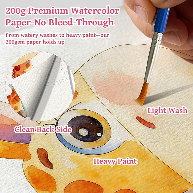 Elfew Paint with Water Coloring Books for Kids 3-8, No Bleed Watercolor Painting Book for Toddlers, 12 Colors Paint Set, 15 Animal Designs, 200GSM Thick Paper, Travel Art Kit for Kids 4-6