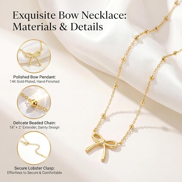Gold Bow Necklace with Card, Graduation/16th/Back to Shool Gifts for Girl - You Are Enough and Loved