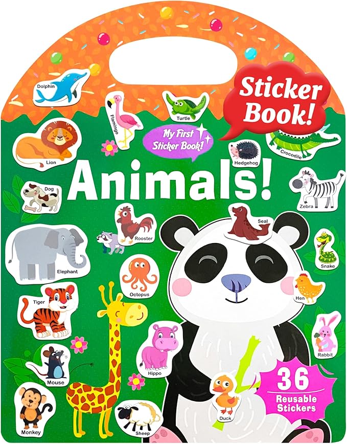 Benresive Reusable Sticker Book for Toddlers, Stickers for Kids, Travel Toys for Arts & Crafts Activities, Birthday Gift for Boys & Girls, Animals Themes