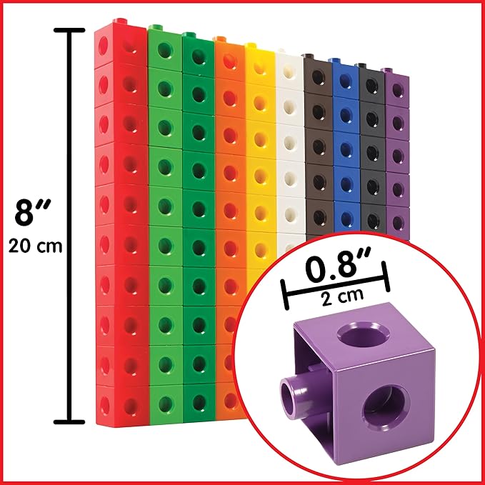edxeducation Recycled Plastic Linking Cubes - Set of 100 - Connecting and Counting Snap Blocks for Early Math - for Preschool and Elementary Aged Kids