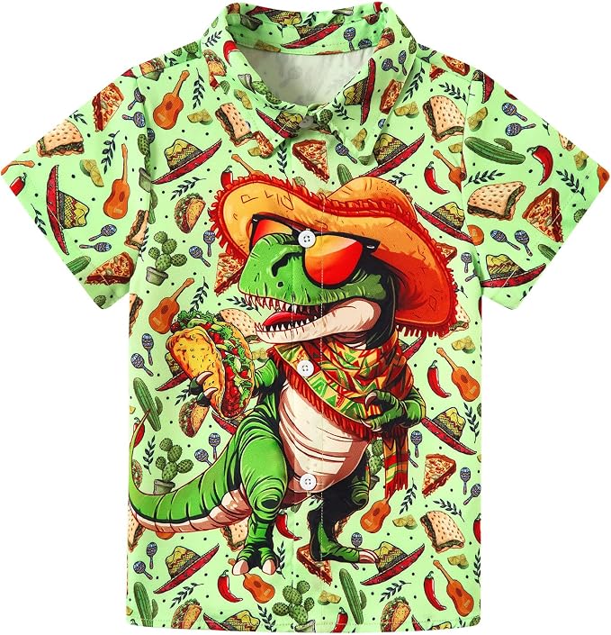Enlifety 2-10T Kids Hawaiian Shirt Boys Short Sleeve Button Down Shirts Hawaii Summer Casual Blouse