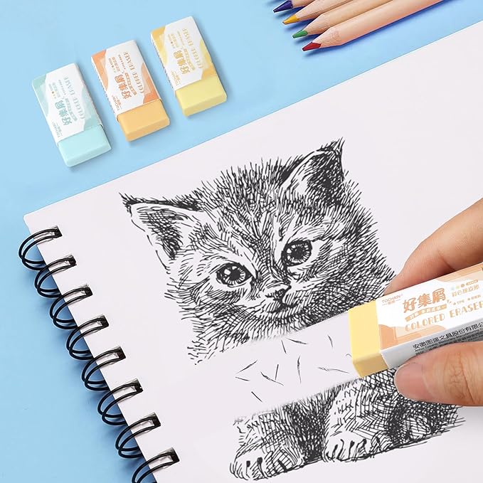 Smilo 24 Pack Pencil Erasers for Colored Pencils, Soft Erasers that Won't Tear Paper, Latex-Free Bulk Erasers for School Office Art Drawing, Smudge-Free Magic Rub for Teens Adults