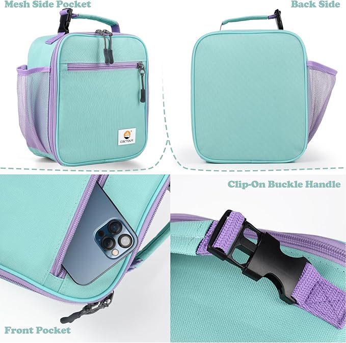CaCTOUR Lunch Box Kids,2 Packs Insulated Lunch Bag for Girls Boys,Soft Bag Mini Cooler Back to School Thermal Reusable Lunch Bag for Work School Picnic（Light Green & Pink