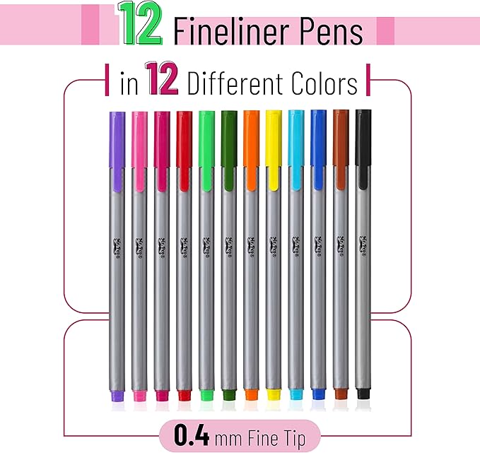 Mr. Pen- Colored Fineliner Pens, 12 Pack, Fine Point, Smooth Bible Journaling Pens for Detailed Drawing, Note-Taking, Coloring, Sketching, Planning & Art Projects, School Supplies