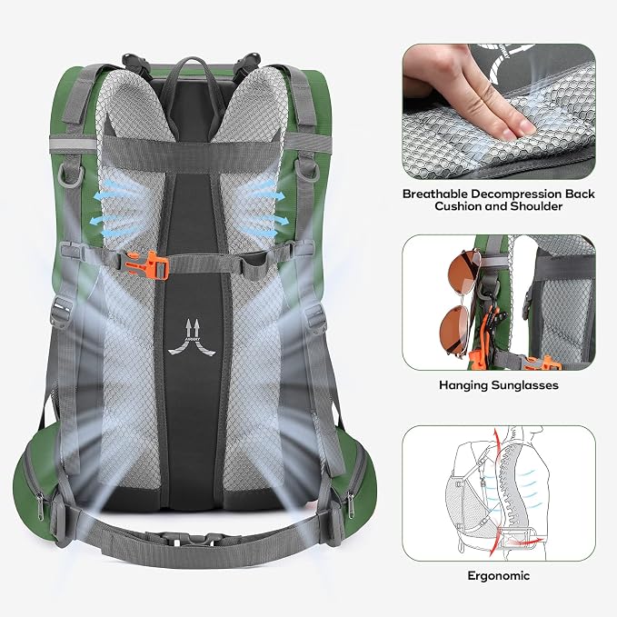 Maelstrom 40L Hiking Backpack, Lightweight Camping Daypack with Rain Cover | Water-Resistant Rip-Stop Nylon, Wet/Dry Separation, Multi-Pockets, Survival Whistle. Ideal For Men, Women, Travel, Trekking