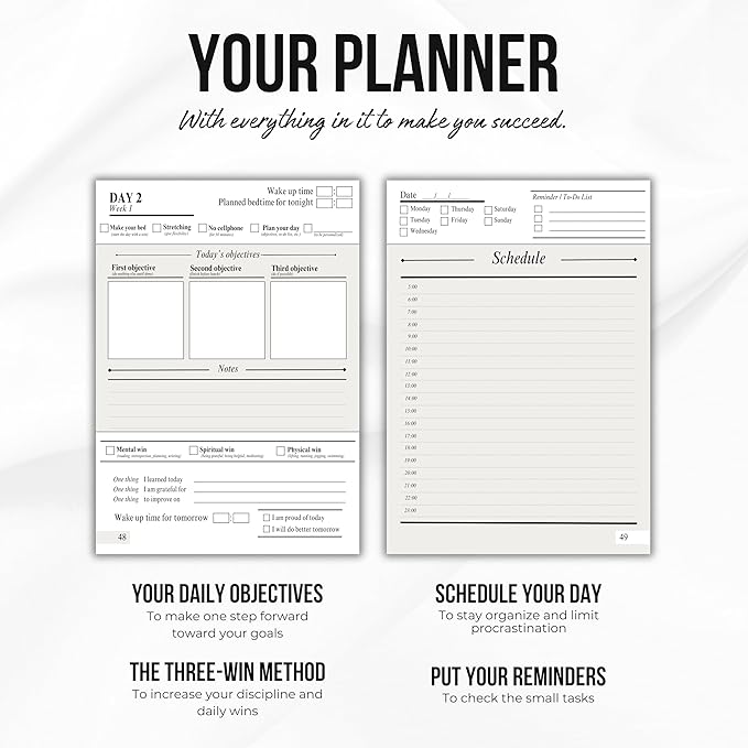 The Best Undated Daily Planner to Achieve Goals, Increase Productivity, Limit Procrastination, Learn About Habits and Self-Development, Increase Your Discipline and Live Healthier - The Ultimate Daily Planner - Harcover book