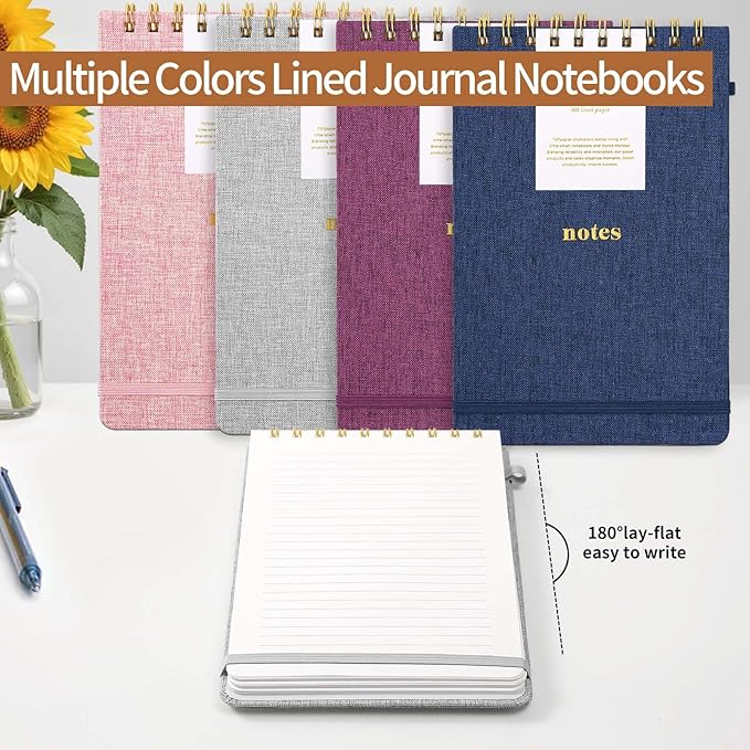 A5 Top Spiral Notebook – Hardcover Journal 160 Pages 100 GSM Thick Paper With Elastic Band & Pen Holder Steno Pads College Ruled Writing Notebooks for Work School Travel Gray